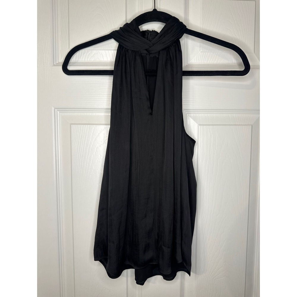 Banana Republic Black Satin Twisted Halter V-Neck Blouse Petite Small P/S